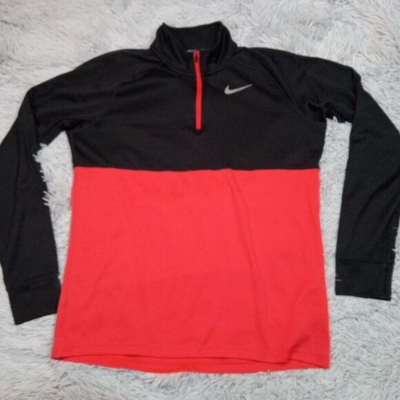 Nike Sweatshirt‎ Mens L Black Swoosh Logo 1/4 Zip Gorpcore Active Lightweight - Picture 1 of 12